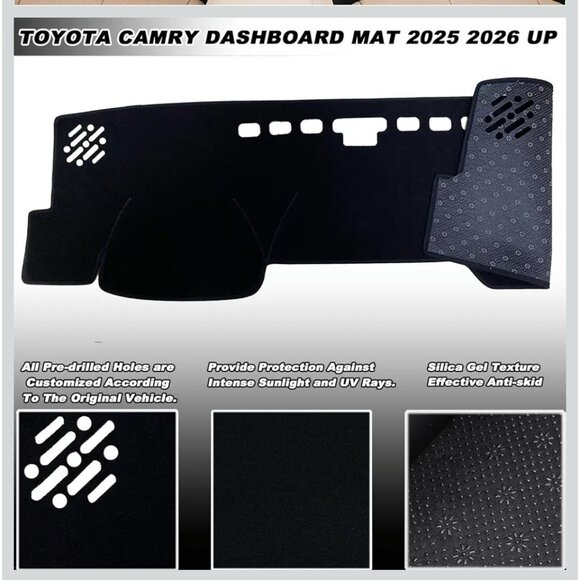 For Toyota Camry LE SE (without HUD) 2025-2026 Car Black Dashboard Dash Mat - Picture 3 of 6